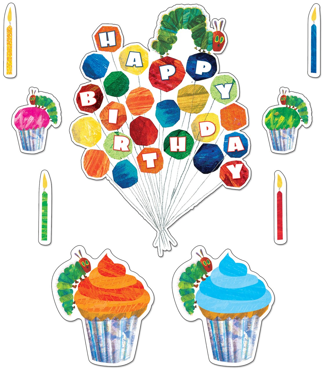 World of Eric Carle 103-Piece The Very Hungry Caterpillar Happy Birthday Bulletin Board Set, Eric Carle Very Hungry Caterpillar Cupcake Birthday Party Decorations for Bulletin Board & Classroom Decor
